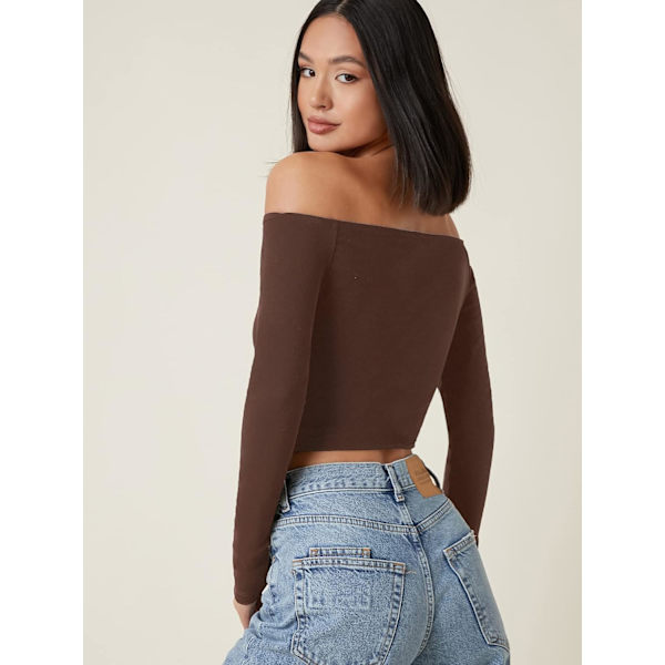 Basic langærmet, off Shoulder-monteret Crop Tee Top til kvinder