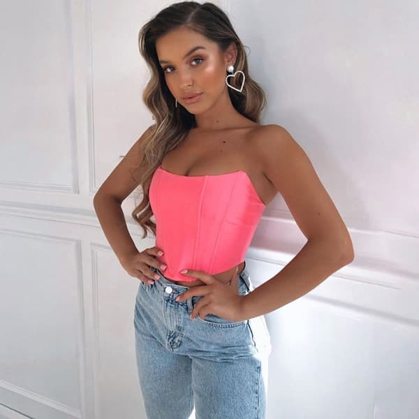 Ermeløs Topp Off Shoulder Corset RØD red S