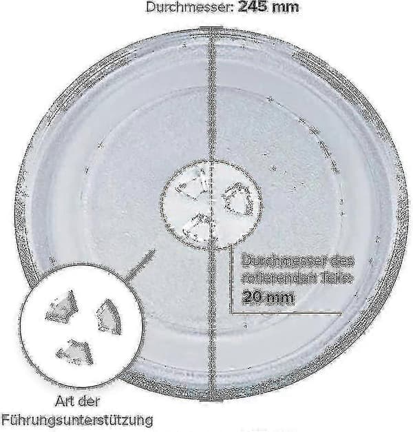 Universal Mikrobølgeovn Drejeskive Glasplade Med 3 Beslag, 24,5 Cm