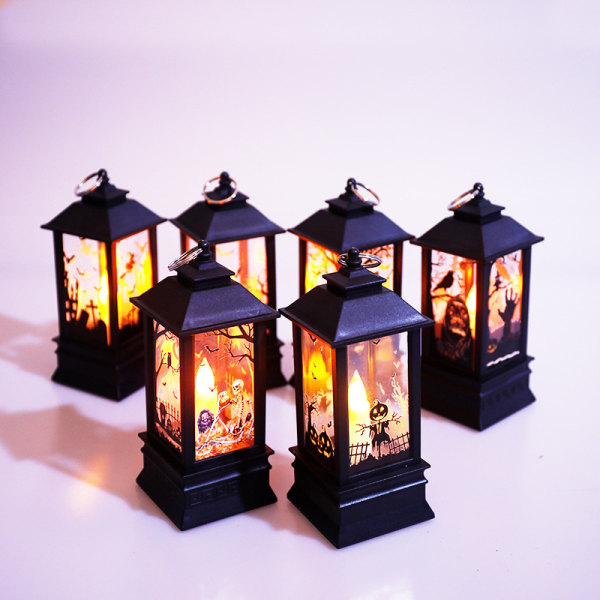 Halloween Vintage Græskar Slot Lys Lampe Party Hængende LED P black P6