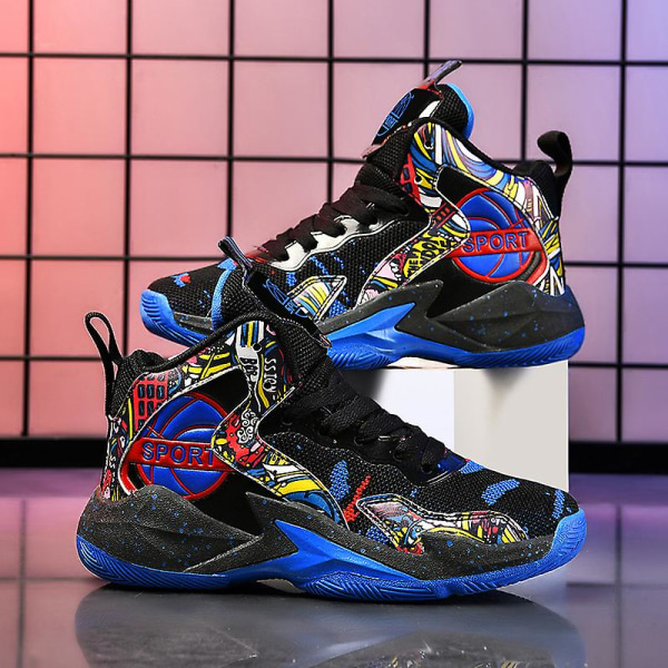 Børne Basketballsko Åndbare Sneakers Drenge Piger Sportssko Yj8768 Black 34