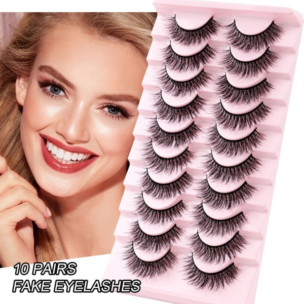 10 Par Mink Øyevipper 3D Mink Vipper Tykke Håndlagde Helstripe Vipper Cruelty-Free Mink Vipper Løsvipper Sminke D