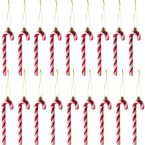 18 stykker juleglimmer Candy Cane Krykkevedhæng (rød)