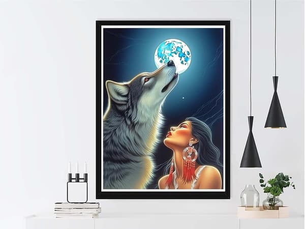 5D Diamantmaling DIY Diamantmaling (30*40cm), Skjønnheten og Ulven