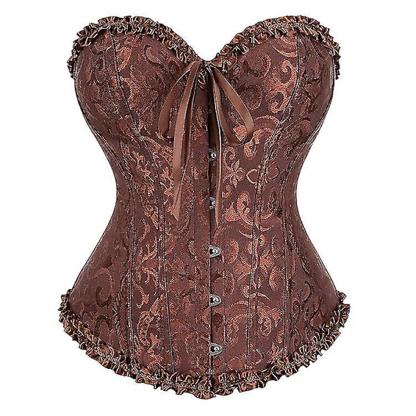 exiga naisten Bustier Korsetti Kukallinen nyöritys Korsetti Toppi luullinen vyötärövalmentaja Alusvaatteet Overbust Korsetit Vartalonmuokkaaja Plus koko, ruskea S