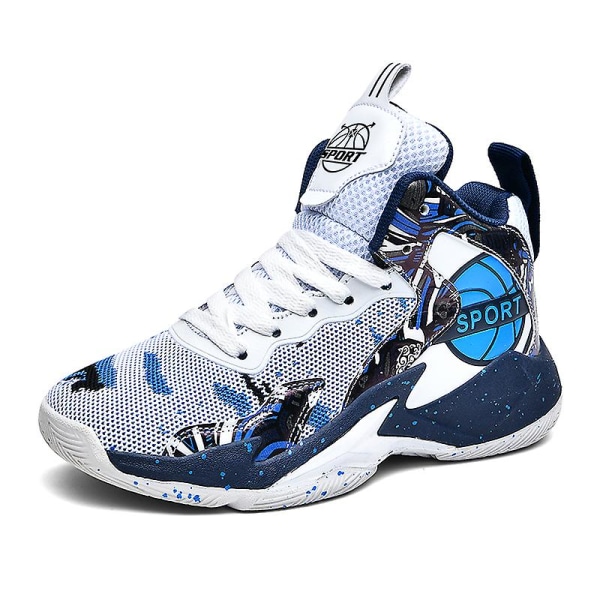 Børne Basketballsko Åndbare Sneakers Drenge Piger Sportssko Yj8768 WhiteBlue 31