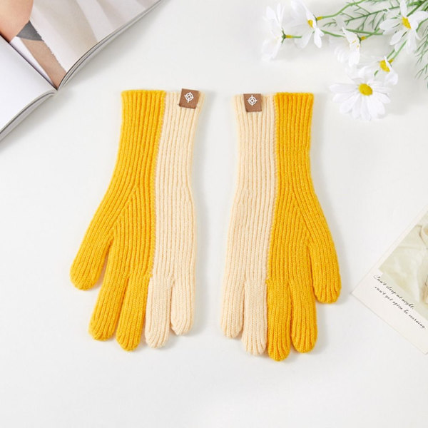 Håll varma handskar Stickade handskar GUL&KHAKI yellow&khaki