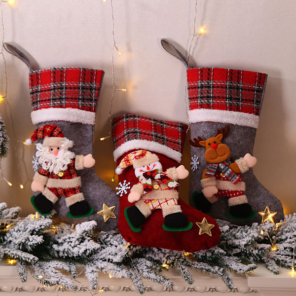 Julstrumpor, 3-pack julklappspåse Dekorationspresent Elk, S