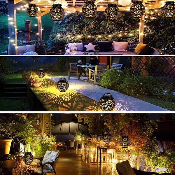 Solar Projection Light Metal ihålig hängande lampa Night Light Bronze