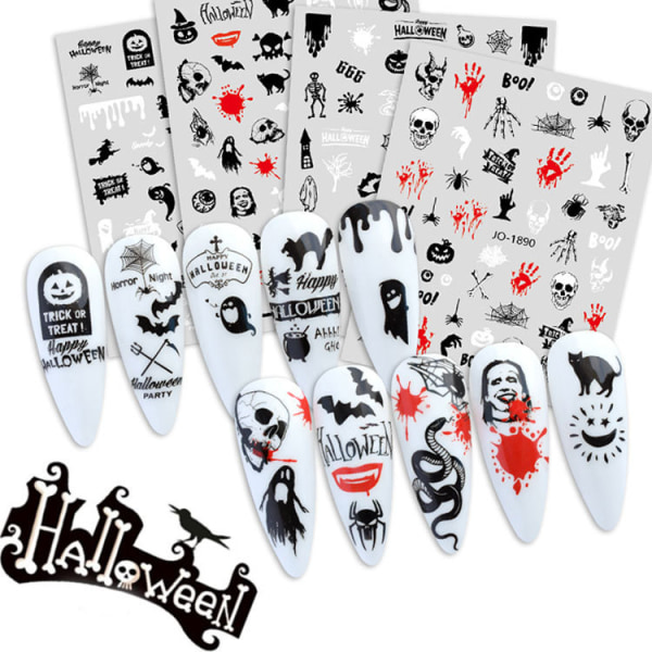 12 Halloween-nagelklistermärken, grossist skallespöke, häxa Fladdermus P