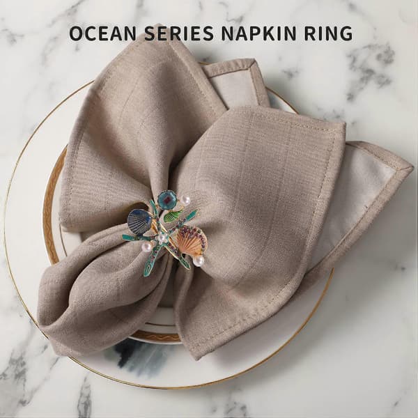 6 stk. Servietringe med Søstjerner, Perle Rhinestone Ocean Coastal Nautiske Servietringholdere Servietspænder