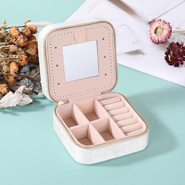 Plys fløjl lille smykkeskrin Halskæde Ring organizer Gray