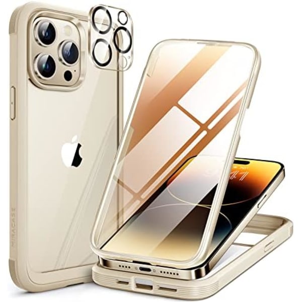 Miracase Glass Series Designad för iPhone 14 Pro Max Case 6,7 tum, [2023 Upgrade] Bumper Case med inbyggd 9H härdat glas Scr Bean Yellow
