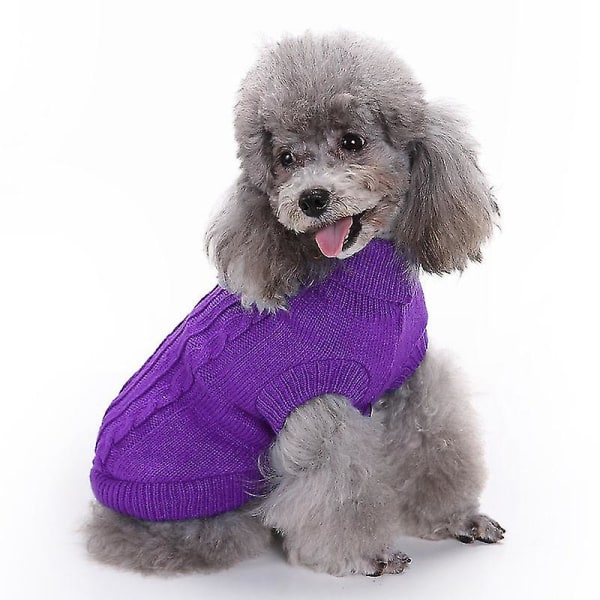 Pet Sweater, Turtleneck Knit Jumper Hundtröja Varm kappa Söt valp Kattkläder Purple xl