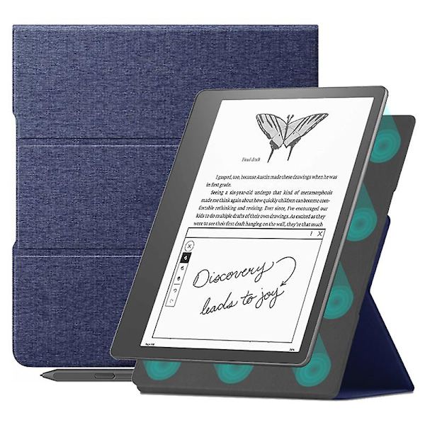 För Amazon Kindle Scribe Magnetic E- case Pu Läderställ Cover Blue