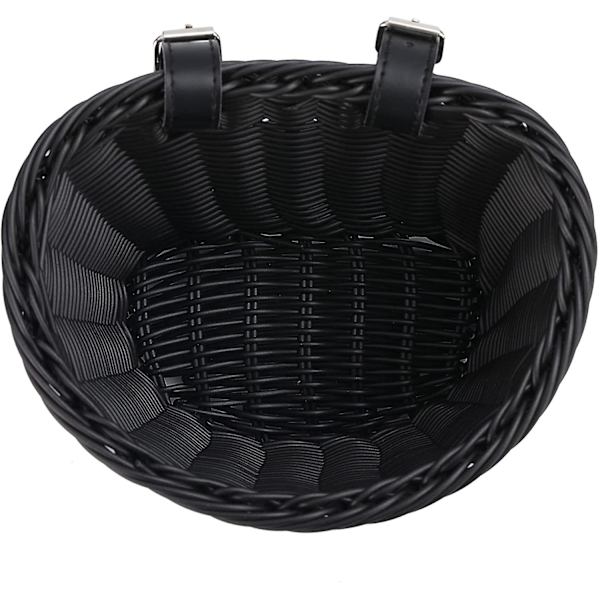 Børnecykelkurv Foran Vævet Wicker Cykelkurv Med Styr Streamers Black