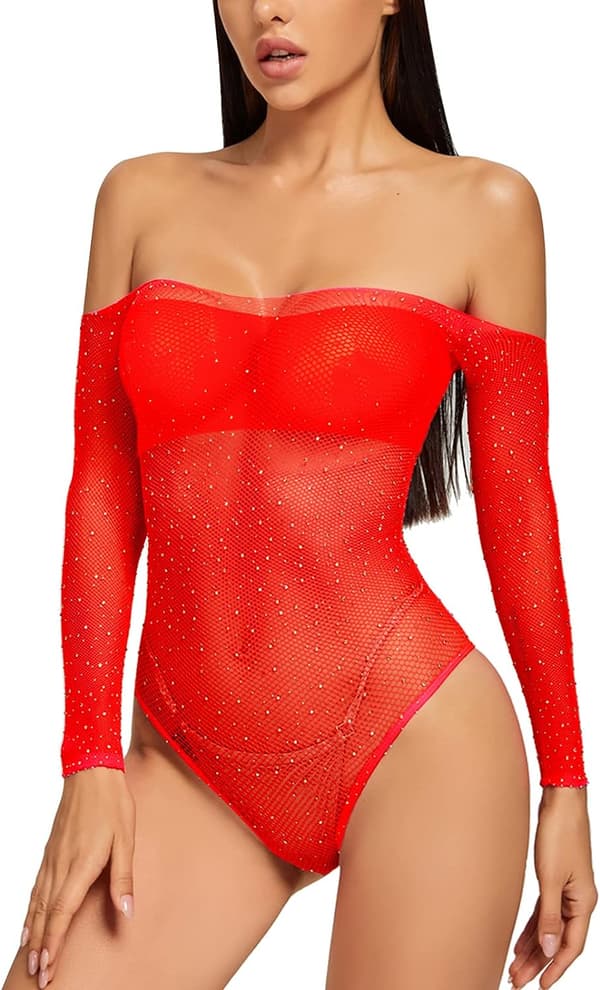 Kvinnor exiga parkle Rhinestone Mesh Fishnet Underkläder S