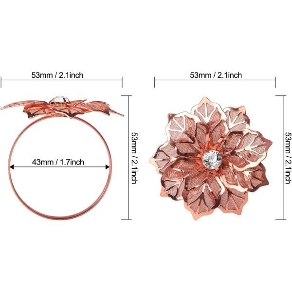 Hule Blomster Servietringe Sæt med 20 til Bryllupsfest Feriebanket Julemiddag Delikate Servietholdere Dekor Favor () Rose Gold