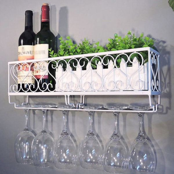 Veggmontert jern Vinstativ Flaske Champagneglassholder Black 25*10*17cm