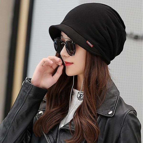 4 farger Damemote Skjerf&hatt med dobbel bruk Skjerflue Ny ensfarget Holde varm Peak Cap Casual Tide Høst Vinter Åkerfräkne Caps Varme og tykke Black