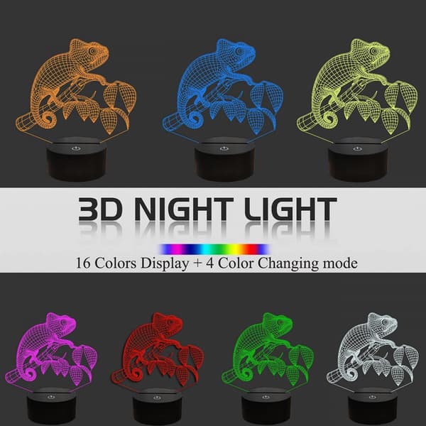 Chameleon Animal 3D Night Light Illusion Lampa för