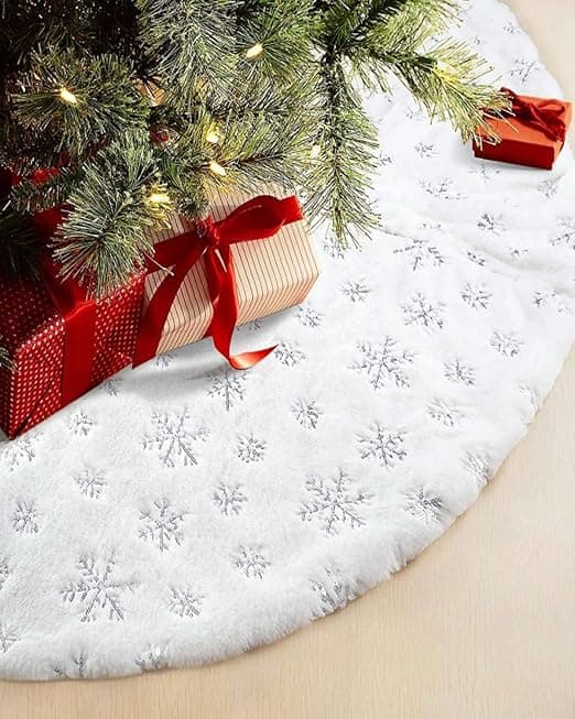 Flannel Snefnug Juletræstæppe - Sølv 9cm, Juletræstæppe