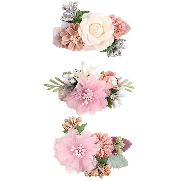 3 stk jenter blomst hårspenner, blomstrete hårspenne