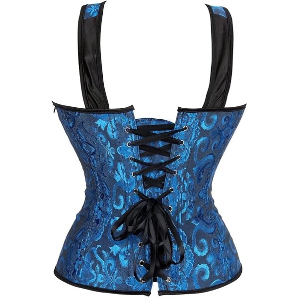 Korsetter för kvinnor Overbust Bustier Top Gothic Sexy Shoulder Blue6806 XL