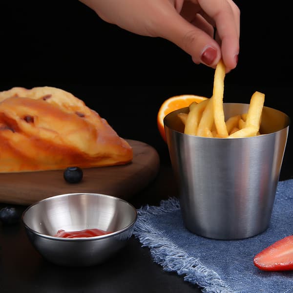 350 ml pommes frites-kopp, hållbar, rostfritt stål för servering av pommes frites