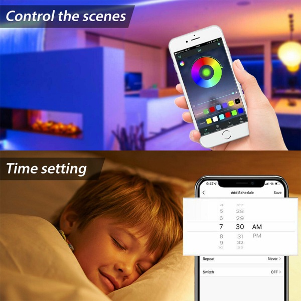 LED Strip Lights TV Bakgrundsljus 5050 RGB Färg Laddare Bluetooth 3 M