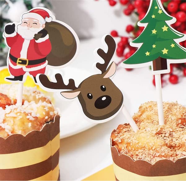 80 Stykker Julemuffins Toppers, Julekaketopper Desse