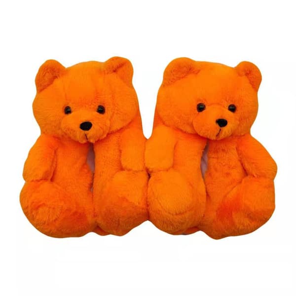 Faux Pels Hjemmesko med Teddybjørn - Orange til Kvinder og Piger