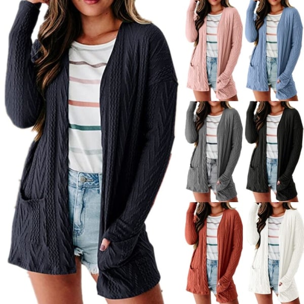 Dame Cardigan i ensfarvet med åben front Navy Blue M