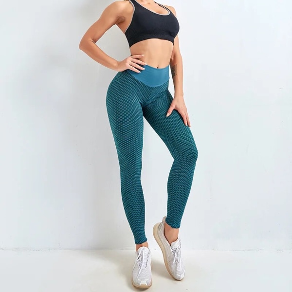 Tiktok Hot Scrunch träningsbyxor Cellular Leggings med hög midja Green M