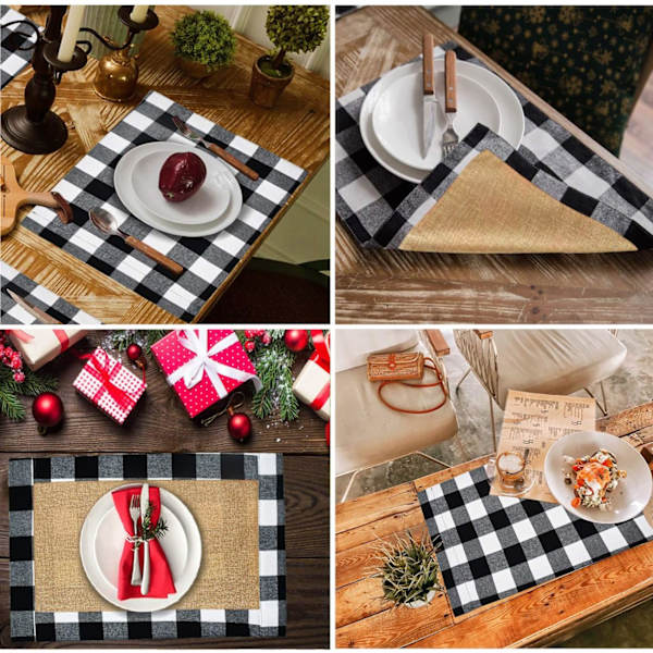 Sæt med 6 juleunderlag Buffalo Plaid (sort og hvid)
