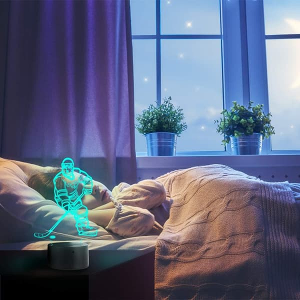Hockey Spiller 3D Natlampe til Børn 7 LED Farve Chan