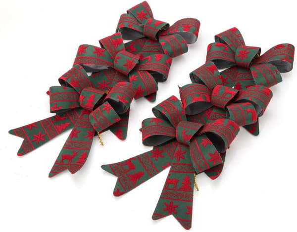 Julbåge grön med röda renar och julgransmönster, 5,5"x7"