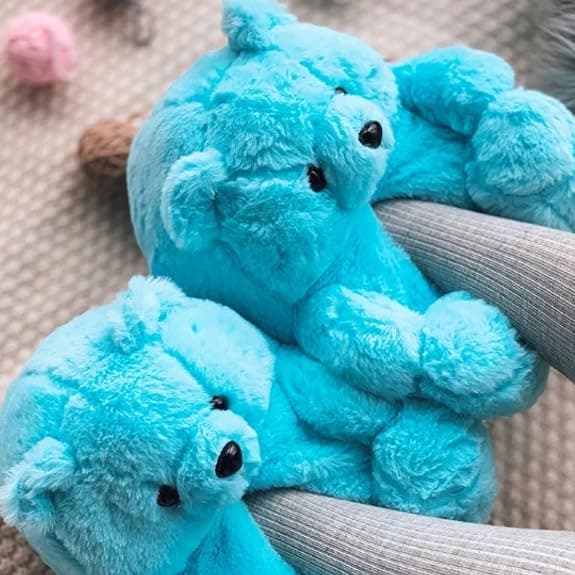 Fuskepels Tøfler med Teddybjørn - Blå for Kvinner og Jenter
