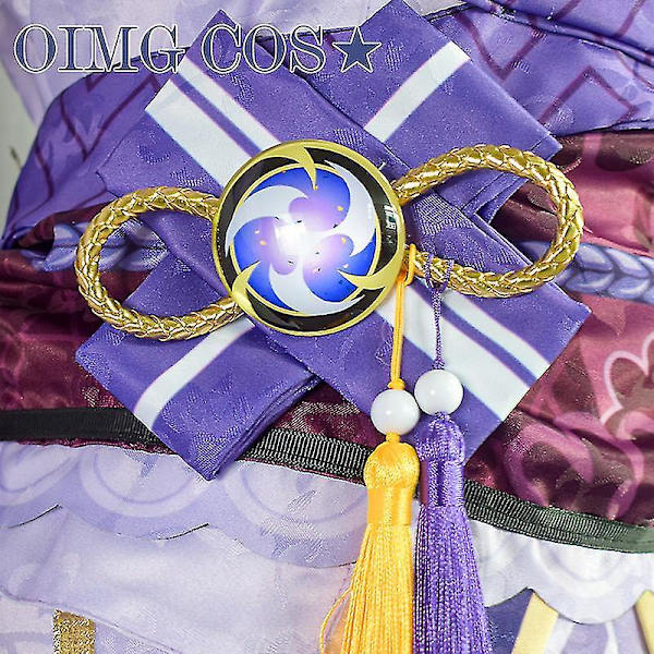 Genshin Impact Raiden Shogun Cosplay kostym Jacquard Tyg Uniform Peruk Anime kinesisk stil Hallowe