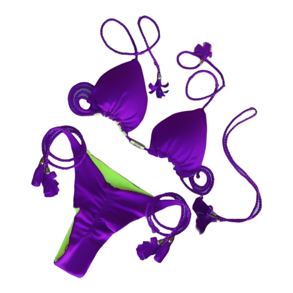 Todelt sæt til kvinder med string-badedragt Trekant-BH Top med bikinibund Sexet trekant-bikini badedragt Deep purple L