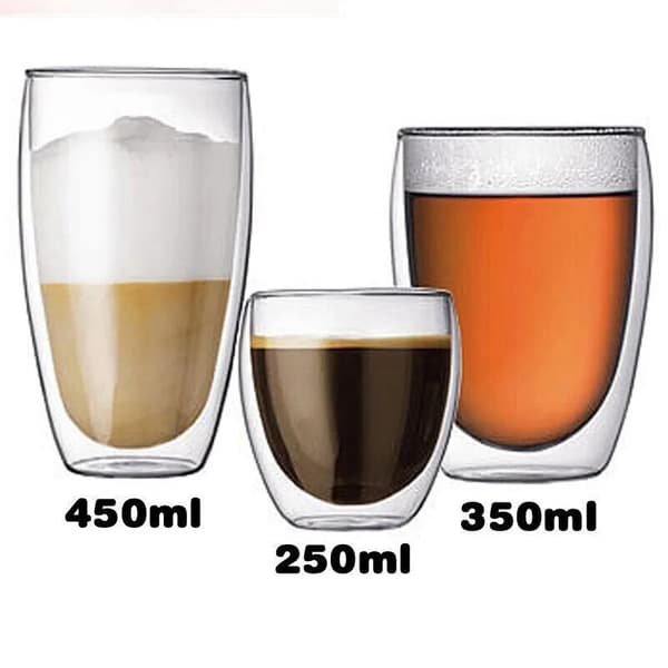 Dubbelväggig glaskaffemugg Klara muggar för Cappuccino Latte 350ml