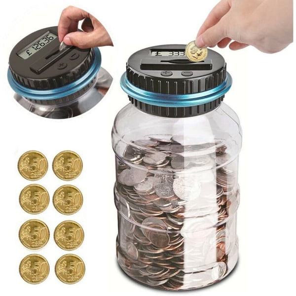 Digitalt mynt Automatisk räkning Penninglåda Burk LCD-skärm Stor kapacitet 1,8L Pound Sterling Depository
