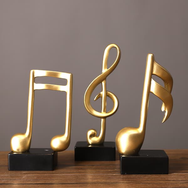 3 stk. Musikalsk Node Statue Dekoration Skulptur Resin Figur Kunst Guld 17cm