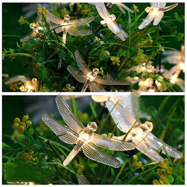 10 Varmhvide LED Dragonfly Solcellelamper