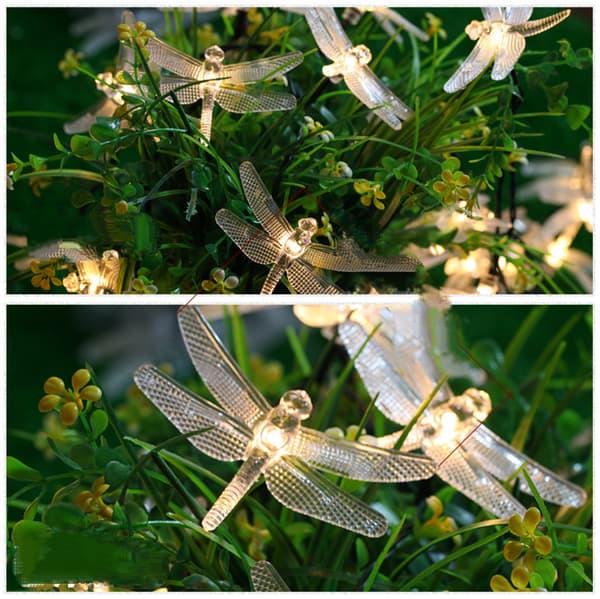 10 Varmhvite LED Dragonfly Solcellelamper