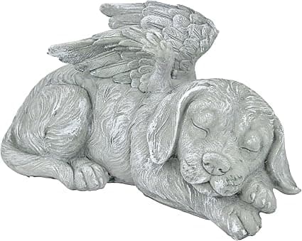 Hund Pet Angel Honor Staty Gravsten, 24cm, Harts, Antik Sten