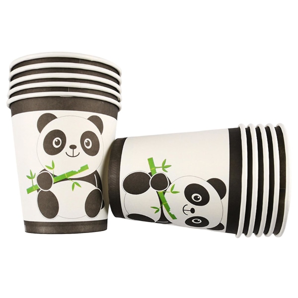 1 set Levande utseende Miljövänligt festbestick Panda-tema Papperskopp Tallrik Halmhatt Bordsartiklar Dekor Festtillbehör