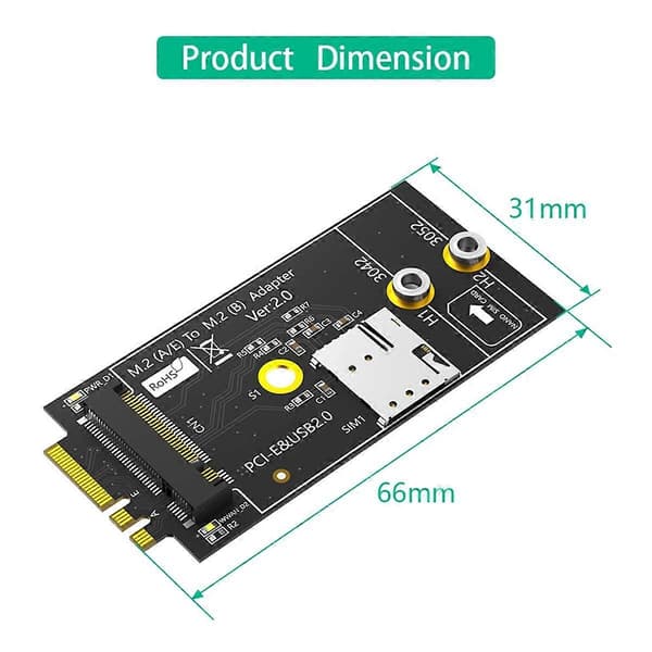 M.2 Key B - A+E-adapteri NANO SIM -korttipaikalla 3G/4G/5G-moduulille