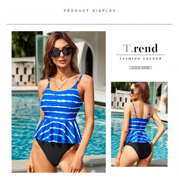 Kvinnor Falbala Bikiniset Grimma hög midja set 2 delar volang magkontroll Peplum Spaghetti StrapTankini,M