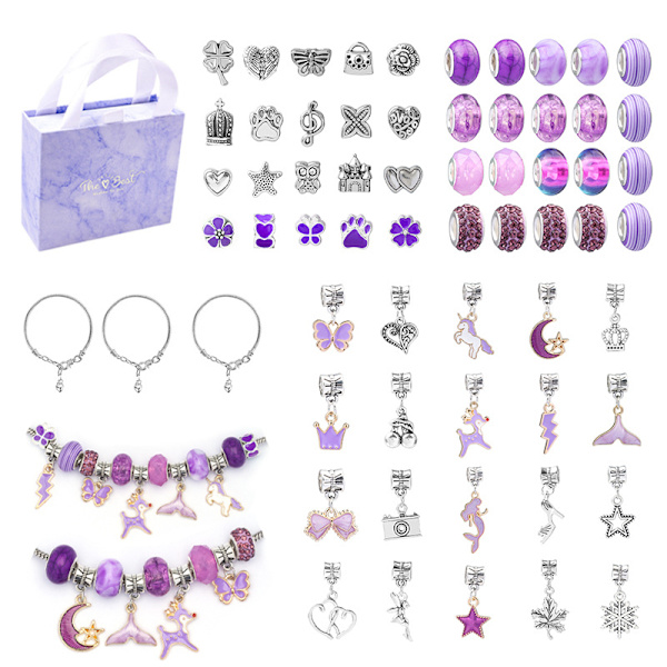 Lila set Handgjorda gör-det-själv Pärlor med stora hål Fina Kristallpärlor Strängar Presentförpackning Lila Set